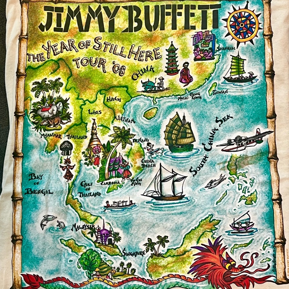 Jimmy Buffett T-Shirt Size Medium Year Of Still Here Tour 2008 Concert Tee Map